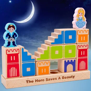 Montessori Camelot Jr Drevené Stavebné Bloky, Hračky Princovi Zachrániť Princeznú, Interaktívne Hry pre Deti 3d bloky Vianočné Darčeky