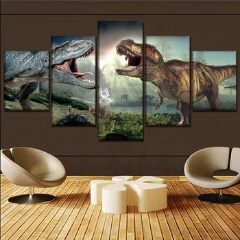 Plátno Tlačiť Filmový Plagát 5 Kus Jurský Svet 2 Dinosaurov Obrázky Moderné Nástenné Art Maľovanie Domov Dekoratívne Modulárny Rámec