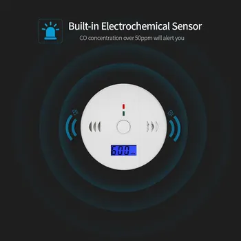 Detektor oxidu Uhoľnatého Nezávislé CO Plyn Snímač LCD Displej 85 db Varovanie Alarm