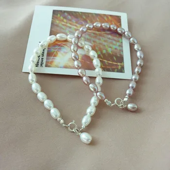 Nové prírodné umelé sladkovodné perly 4-6 MM biela fialová pearl 925 sterling silver wild jednoduché perlový náramok
