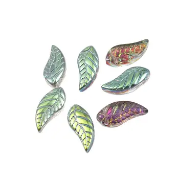 50 Ks Doreen Box Sklenené Korálky Leaf Multicolor AB Rainbow Guľôčok Pre DIY Módny Náramok Šperky Making16x 8 mm, Otvor: 0,9 mm