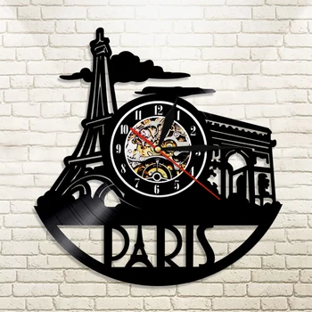 Paríž Wall Clock Tower Mesto Lásky, Paríž, Francúzska Vinyl Nástenné Hodiny Francúzskom Hlavnom Meste Paríž Skyline Stene Hodinky