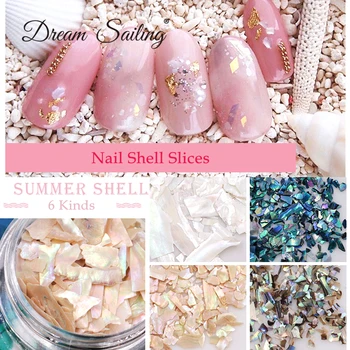 6 Boxov Ultratenké Nail Art Decoration Nepravidelný Shell Plátky Flitrami Pearl Fragment Krásne Import Abalone Shell 3D Kus