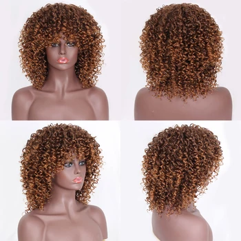 Opečiatkované Slávnej Kinky Afro Kučeravé Parochňa Blond Parochňa S Ofinou Syntetické Krátke Parochne pre Čierne Ženy Vysokej Teplote Vlasy