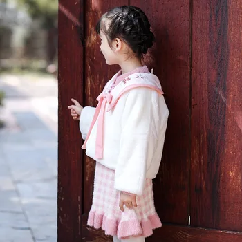 Jeseň Zima Dievčatá Čínsky Národný Štýl Princezná Čipky Kabát Deti Deti Tradičné Plus Cashmere Roztomilý Zahustiť Teplé Oblečenie