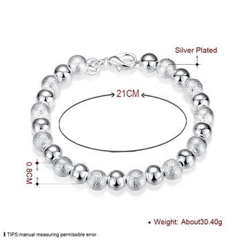 DOTEFFIL 925 Sterling Silver Hladký Matný 8mm Perličiek Reťazca Náramok Pre Ženy Čaro Svadby, Zasnúbenie Fashion Party Šperky