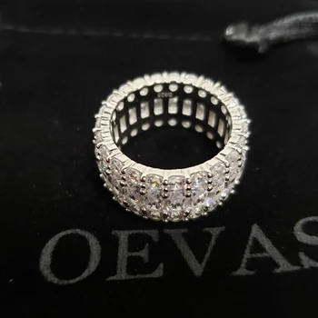 OEVAS Pevné 925 Sterling Silver Prstene Pre Ženy Šumivé 3 Riadky Plné Vysoké Uhlíka Diamant Zapojenie Strany Jemné Šperky
