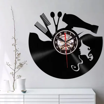 Nové Kreatívne vinyl nástenné hodiny účes dievča 3D retro hodiny obývacia izba dekorácie LED nástenné hodiny quartz