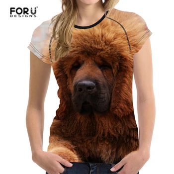FORUDESIGNS Tibetskej Mastiff T Shirt Ženy 3D Psa Tlač Kawaii t shirt Ženy Fashion T-shirt O Krk Letné Topy Pár Tees