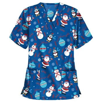 Womail Dospelých tvaru Vianočné Tlač Salón Krásy, Kozmetika Jednotné Lab Uniform Pet Shop Kroviny, Topy Pracovné Oblečenie tričko 2020 #