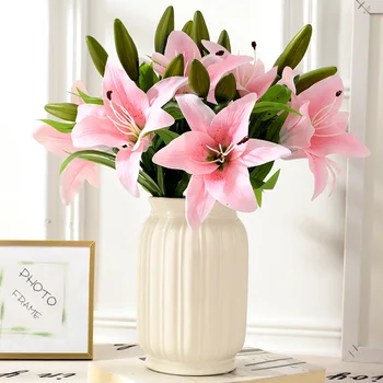 5 ks/veľa PVC skutočný dotyk hodvábne lily 3 hlavy umelý kvet pre domáce dekorácie svadobných dekorácií Fáze rekvizity falošné kvetinové kytice