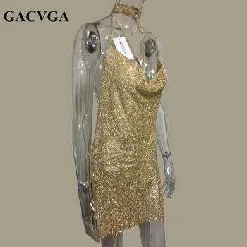 GACVGA 2020 Kryštál Diamantu Letné Šaty Rozparky Sexy Party Šaty Žien s uväzovaním za Vintage Plážové Šaty Vestido