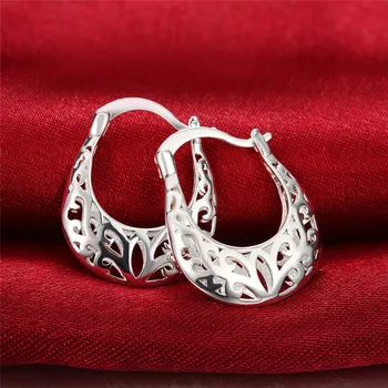 925 Sterling Silver Hoop Náušnice Nové Kabelky v Tvare Kvetinové Vzory Fashion Party Náušnice Šperky pre Ženy