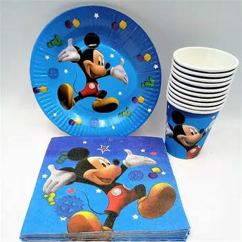 40p/set Mickey Mouse Narodeninovej Party Dodávky Koláč tanier Tanier Pohár Naokin Jednorázový Riad Strany Prospech Dekorácie