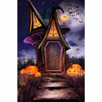 Fotografia v Pozadí Tajomného Čarodejnice Domu Tekvica Halloween Tému Horor Pozadie Profesionálne Foto Štúdio Pozadí