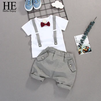 ON Dobrý deň, Užite si Chlapci Oblečenie Sady Boutique 2020 Letné Baby Boy Gentleman motýlik T-tričko+krátke Nohavice Batoľa Detský Deti Oblečenie