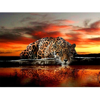 DIY 5D Diamond Maľovanie Tiger Plné Kolo Vŕtať Cross Stitch Mozaiky Výšivky Leopard Ručné Vzory Nálepka na Stenu
