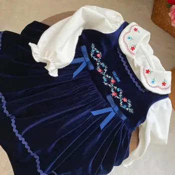Jesenné vinobranie Baby girl bavlna, vyšívané hore roztomilý dlhým rukávom qiuyi bábika golier top s dievča tričko