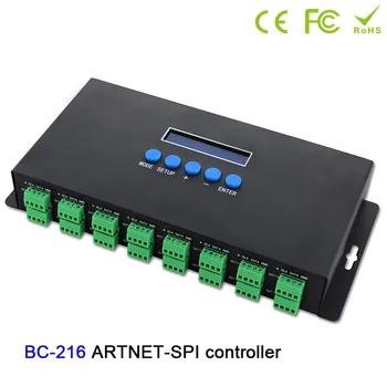 BC-216 16 kanálov Led Artnet Radič DC5V-24V Artnet na SPI /DMX pixel svetlo LED controller+Dve port(2*512 Kanálov)výstup