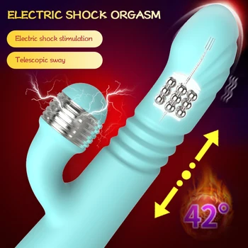 Rabbit vibrátor elektrickým prúdom Teleskopická klitorisu g-bod Stimulátor, Silikónové vyhrievané Rotujúce masér dospelých, sexuálne hračky pre ženy