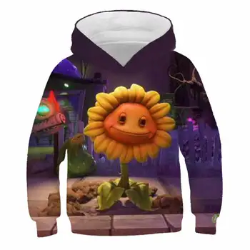 Nové 2020 Jeseň Zimný Kabát Batoľa Detský Chlapci Dievčatá Šaty s Kapucňou Cartoon 3D Rastliny vs Zombie Wars Hoodies Mikina Oblečenie