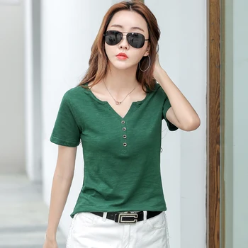 Tričko Ženy Bavlna Základného Tvaru 2021 Kórejský Štýl Žena Oblečenie Letné Dámske Dlhý Rukáv Topy T-Tričko Tee Tričko Femme