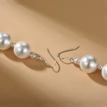Nové Južné More White pearl štýl Pearl Náušnice Žena Temperament Dlhý Strapec Módne Veľké Perly 925 Sterling Silver