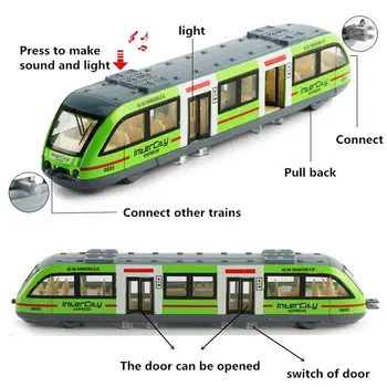 1:64 Magnetické Vytiahnuť Späť Zliatiny Pripojený Metro Metro Trati Vlak Zliatiny Model Hračky Sound & Light Auto Zber