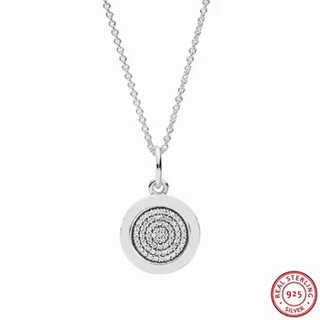 Veľký Kruh Podpis Prívesok Náhrdelníky pre Ženy, Skutočné 925 Sterling Silver Šperky s Pave-nastavenie CZ & Vygravírované Logo 70 cm FLN016
