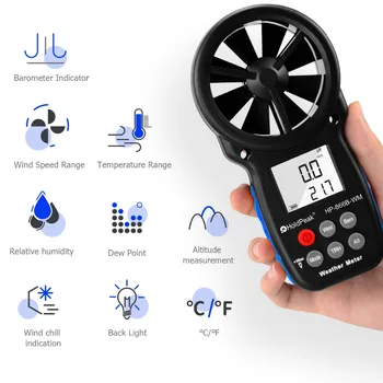 Anemometer HoldPeak HP-866B-WM Rýchlosť Vetra Merač Digitálny Snímač Pohár Anemometro 30 m/s LCD Ručné Meranie nástroj Vlhkosť Vzduchu