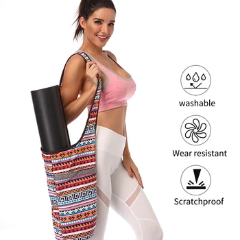 Plátno Yoga Mat Športová Taška Na Zips Držiteľ Veľkú Kapacitu, Odolné Voči Opotrebovaniu, Prenosný S Vrecku Vytlačené Módne Jediný Ramenný