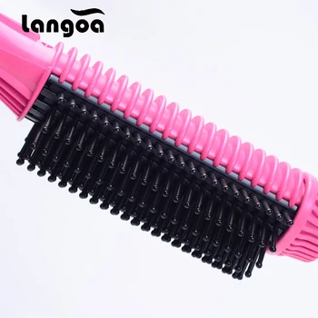 Langoa 2-V-1 Multifunkčné Anti-obarenie Rýchlo Hair Straightener Hrebeňom, Vlasy Curler Kefa Elektrické Žehličky Žehličky Špirála