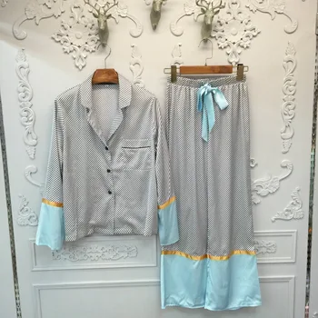 JRMISSLI Ženy Hodváb Pruhované Pyžamo Sleepwear Dve Kus Set-Top a Nohavice Pyžamo Set Home Oblečenie
