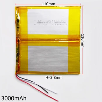 7.4 V 3000mAh Nabíjateľná lítium-polymér lipo Zmes batéria pre napájanie banka tablet PC prenosný počítač PAD PCM rada 3.8*116*110 mm