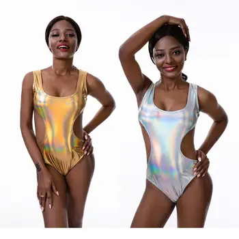 Gymnastika trikot kovové nádrže trikot pól tanec rave oblečenie holografické oblečenie sexy jednodielne plavky pre ženy sexy