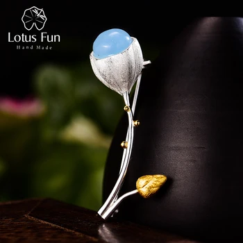 Lotus Zábava Reálne 925 Sterling Silver Prírodného Kameňa Ručné Dizajnér Elegantné, Jemné Šperky Lotus Puky Brošňa pre Ženy Bijoux