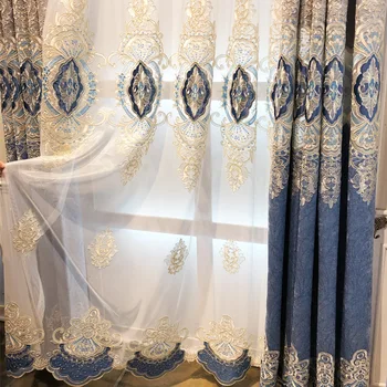 Európa Luxusné Šitie Záves pre Obývacia Izba Výšivky Voile Vlna Spodnej Velvet Prikryť Sivá Modrá Záves Okna Nevidiacich Z218#C