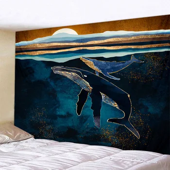 Japonský Štýl Nástenné Gobelíny Abstraktné Maľované Veľryba Západ Slnka Horský Les Hippie Mandala Gobelín Krajiny Stene Visí Koberec