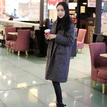 Zahustiť 2019 jar a na jeseň nové baránok, vlnené kabát v dlhej časti kórejského verzia žien vyhovovali looseNizi kabát