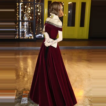 Je to Yiiya Večerné Šaty Elegantné Velvet Loď Krku Večerné Šaty Off Ramenný Formálne Šaty Vínovo Dlhé šaty, de soiree LF127