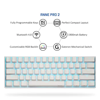 ANNE Pro2 Červená Modrá Hnedá Prepínač Gaming Keyboard Mini Prenosných Bezdrôtových bluetooth 60% Mechanické Klávesnice Odnímateľný Kábel