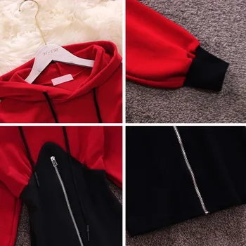štýl s kapucňou svietidla rukávy pás hit farba falošné dvoch-dielny pletené package hip šaty žena 2020 nové