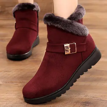 Zimné topánky, dámske topánky 2020 platformu byt s luxusnou snehu topánky, dámske topánky na zips, červená, zimná členková obuv ležérne topánky žena