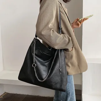 Ženy kabelka, Veľkú kapacitu Mäkké PU kožené Dámske veľké Kapsičky Reťazca dizajn žena tašky cez Rameno bolsas Black nákupné tašky