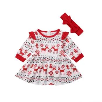 Roztomilý Batoľa Detský Baby Girl Vianočné Jeleň Lietať Rukáv Party Šaty 2ks Oblečenie Veľkosti 1-5T