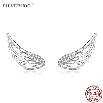 SILVERHOO 925 Sterling Silver Anjel Krídla Jasné Cubic Zirconia Stud Náušnice Pre Ženy Kúzlo Malé Náušnice Striebro 925 Šperky