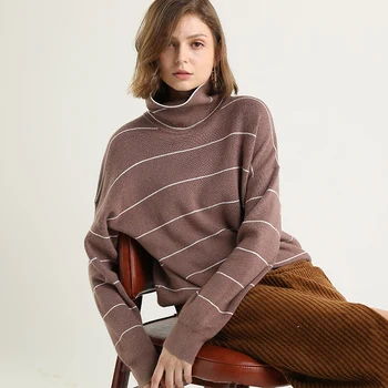Veľké klope sveter žena lenivý knitwear pulóver vlna vonkajšie nosenie prekladané klesnutie tričko turtleneck topy dámske