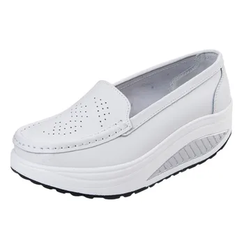 Platforma biela lenivý topánky žena Módy Bežné Pevné Pošmyknúť Na Hrubé Kliny Spodnej Plošiny Pracovné Topánky slip-on mokasíny