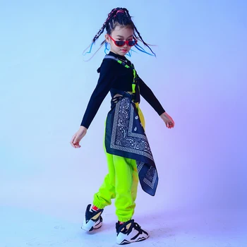 Detské Jazz Tanečné Kostýmy Dlho Puzdre Voľné Nohavice Dievčatá Hip Hop Výkon Oblečenie Ulici Dancewear Rave Oblečenie DQS6249