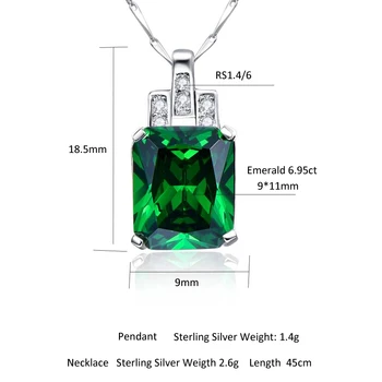 BONLAVIE 2017 Luxusné 6.95 ct Emerald Námestie Prívesok Charm Pevné 925 Sterling Silver Vintage Módy Náhrdelník s Elegantným Box